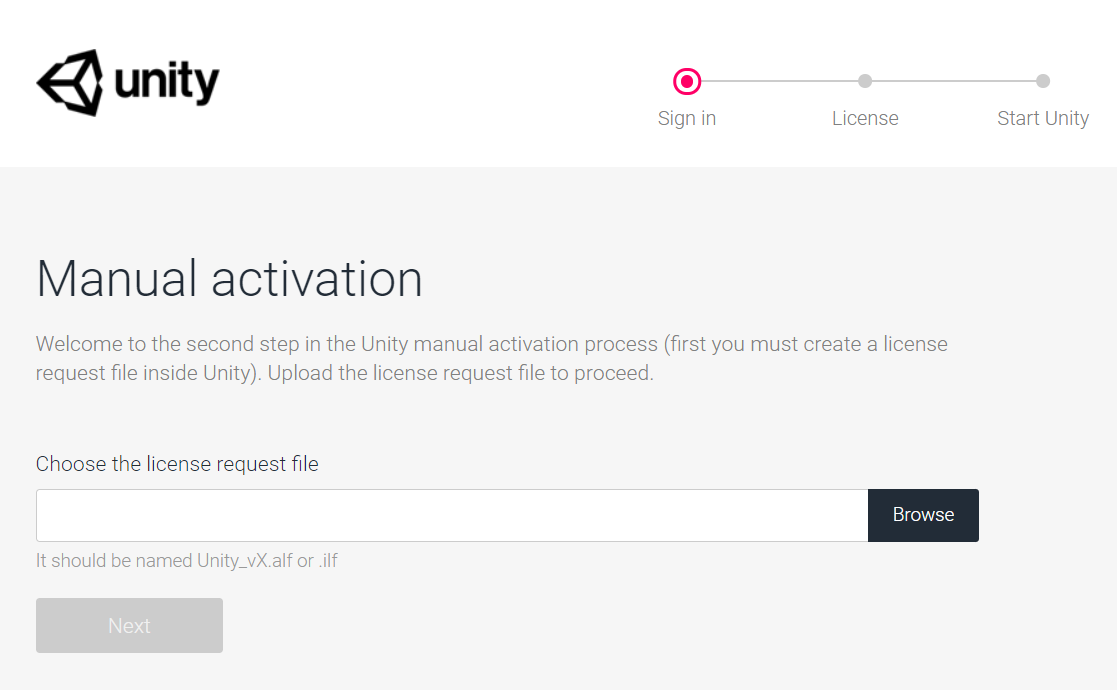 unity license activation web page